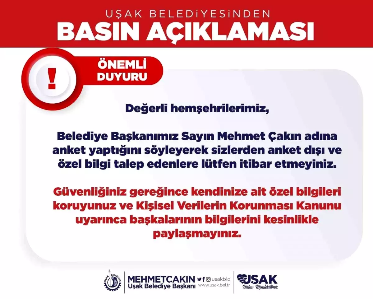 Başkan Çakın\'ı bahane ederek bilgilere ulaşan dolandırıcılara dikkat çekildi