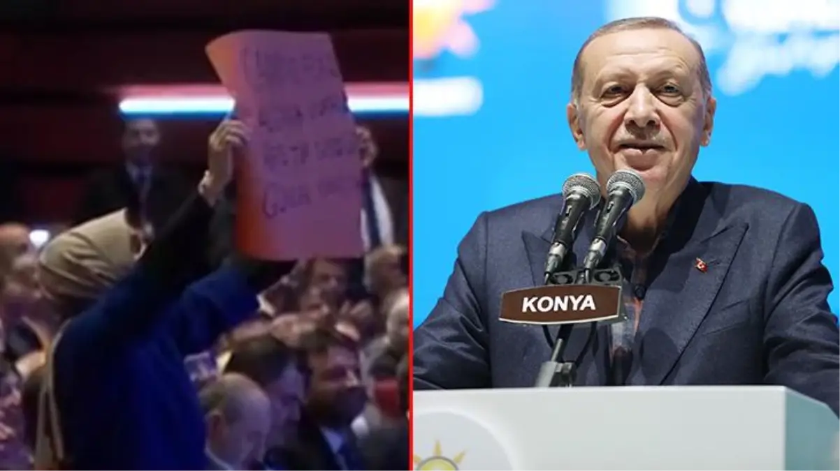 Partisinin il toplantısına katılan Cumhurbaşkanı Erdoğan, açılan pankartı okuyunca tüm salonda büyük coşku yaşandı