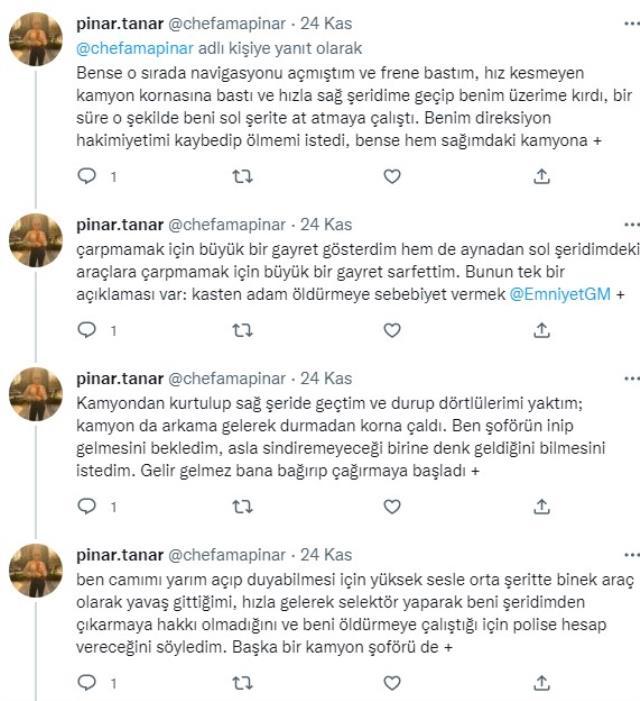Eski MasterChef yarışmacısı Pınar Tanar, trafikte korku dolu anlar yaşadı: Kamyon şoförü tarafından öldürülmeye çalıştım
