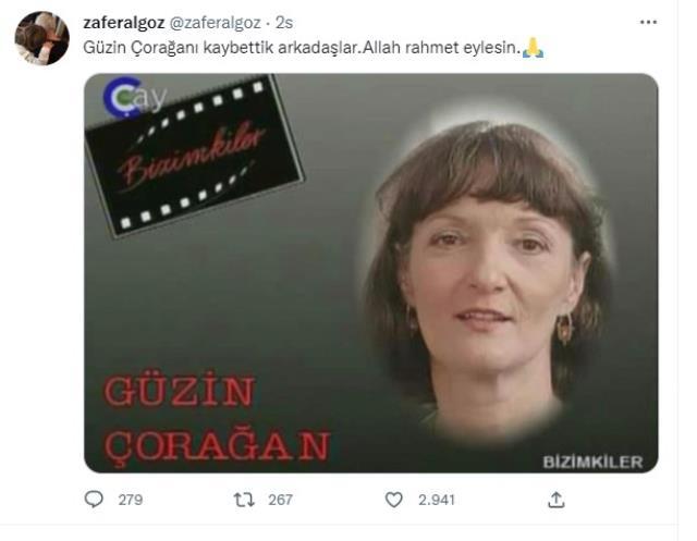 Ünlü oyuncu Güzin Çorağan hayatını kaybetti