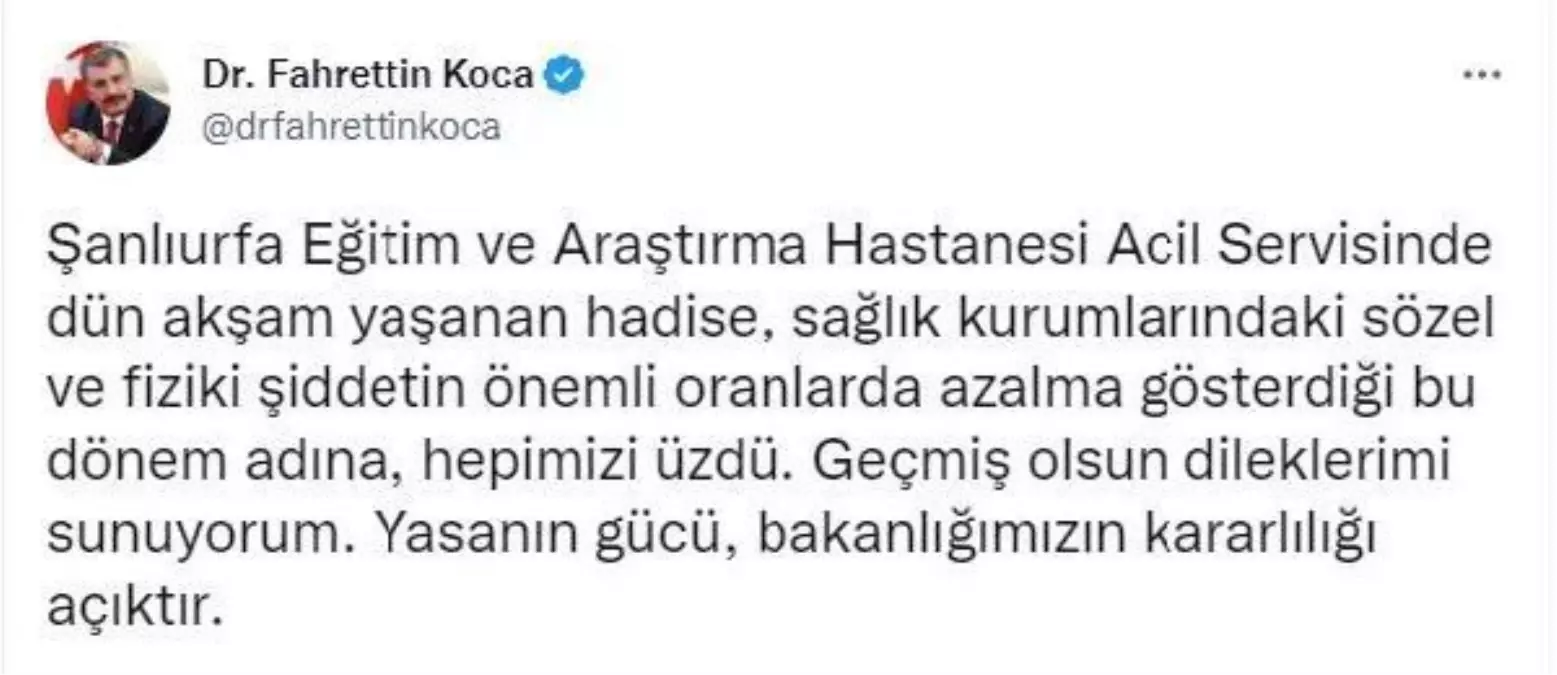 Bakan Koca\'dan saldırıya uğrayan acil tıp uzmanına \'geçmiş olsun\' mesajı