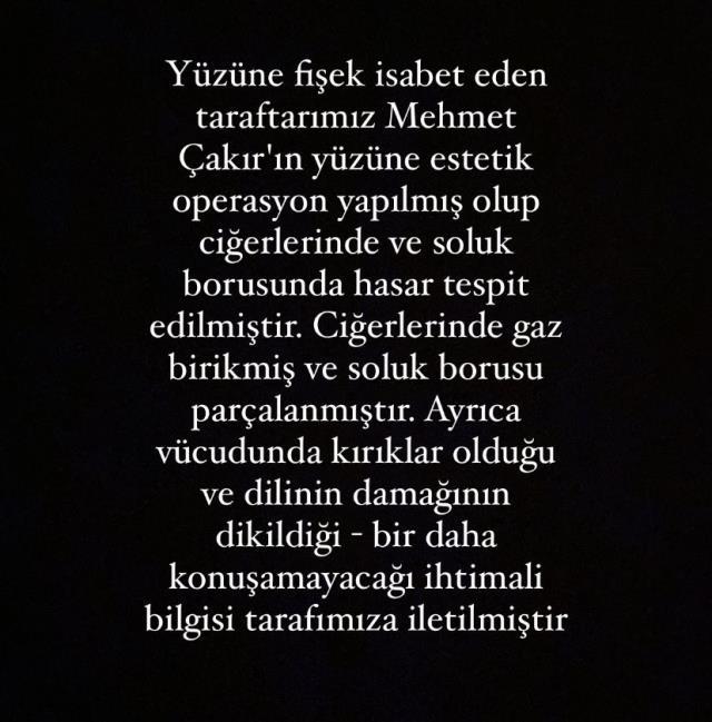 İzmir derbisinde suratına havai fişek isabet eden taraftarla ilgili kahreden ihtimal: Bir daha konuşamayabilir İzmir derbisinde suratına havai fişek isabet eden taraftarla ilgili kahreden ihtimal: Bir daha konuşamayabilir