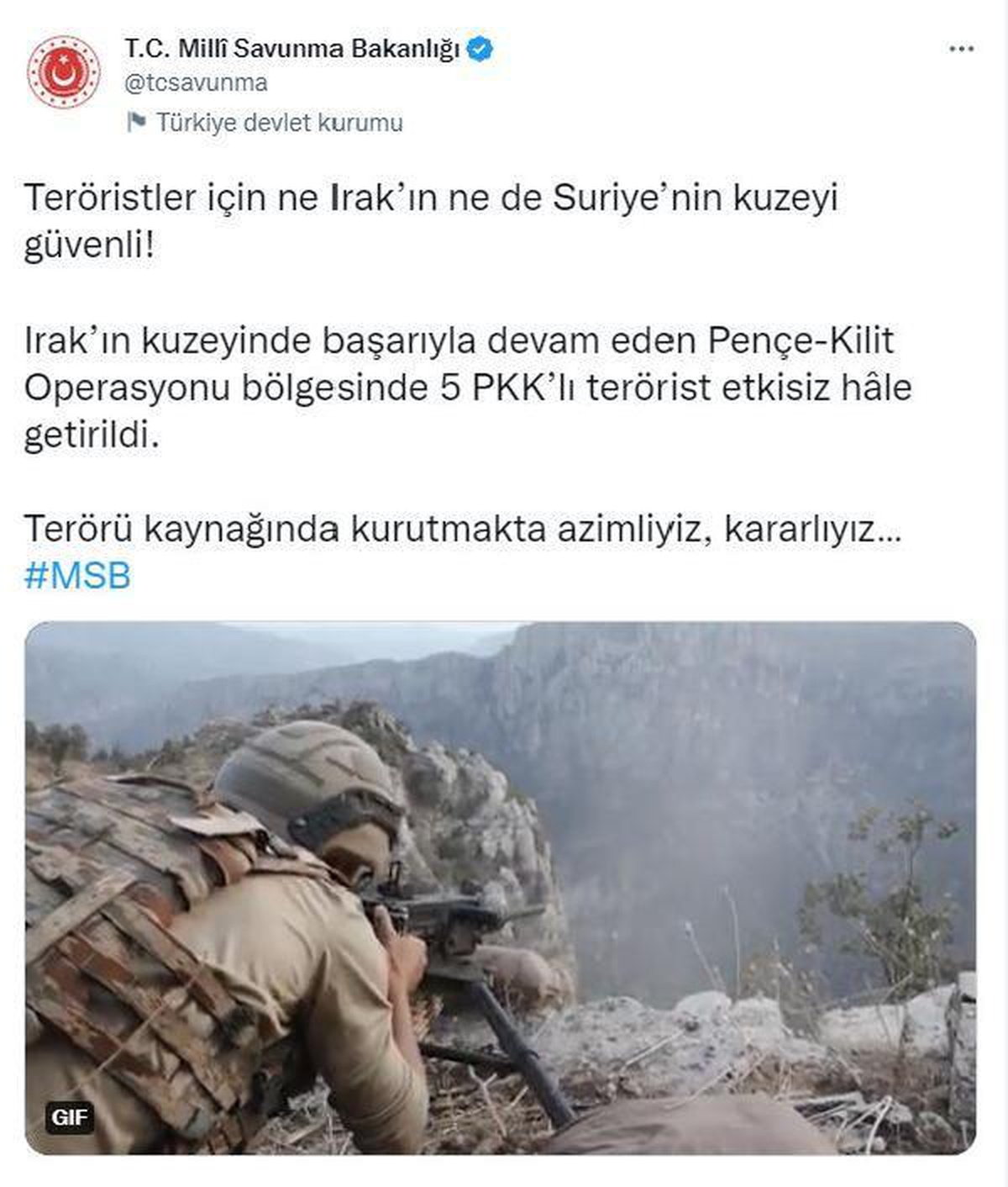 Pençe Kilit Operasyonu bölgesinde 5 PKK\'lı terörist etkisiz hale getirildi
