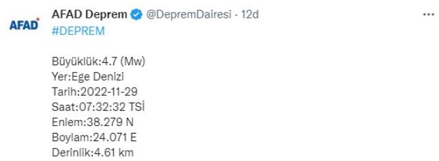 Son Dakika! Ege Denizi'nde 4.7 büyüklüğünde deprem Son Dakika! Ege Denizi'nde 4.7 büyüklüğünde deprem
