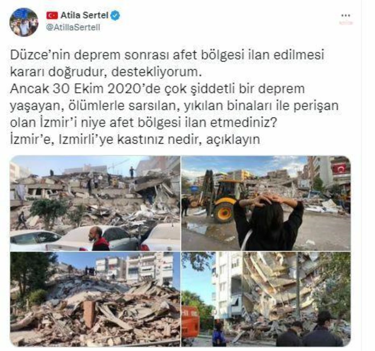 Atila Sertel\'den Hükümete Düzce Üzerinden Eleştiri: "İzmir\'i Niye Afet Bölgesi İlan Etmediniz? İzmir\'e, İzmirli\'ye Kastınız Nedir"