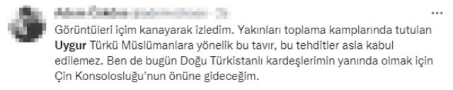 Çin Konsolosluğu önünde eylem yapan Uygur Türklerine 'sınır dışı' tehdidi sosyal medyayı ayağa kaldırdı Çin Konsolosluğu önünde eylem yapan Uygur Türklerine 'sınır dışı' tehdidi sosyal medyayı ayağa kaldırdı