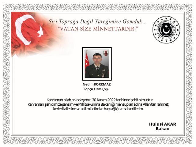 Pençe Kilit Harekatı'ndan kahreden haber: 1 şehidimiz var Pençe Kilit Harekatı'ndan kahreden haber: 1 şehidimiz var
