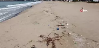 Mavi bayraklı sahil çöplüğe döndü