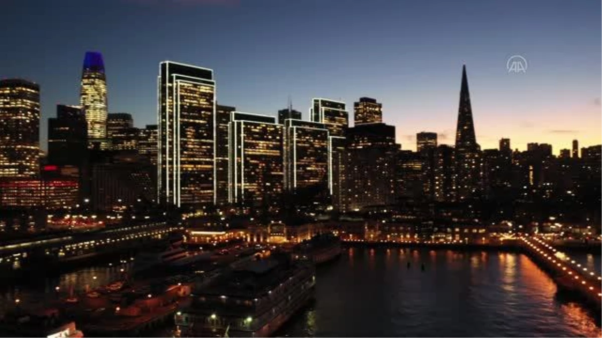 (DRON) KALİFORNİYA - San Francisco\'nun sembol yapılarına yeni yıl ışıklandırması