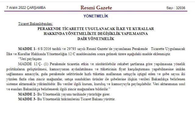 Vatandaşlar fiyat karşılaştırması yapabilecek! Zincir marketlere yönelik yeni kural Resmi Gazete'de yayımlandı