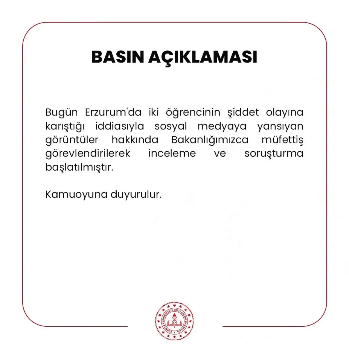 Erzurum\'da şiddet olayında gözaltına alınan öğrenciler, serbest bırakıldı, Milli Eğitim Bakanlığı soruşturma başlattı