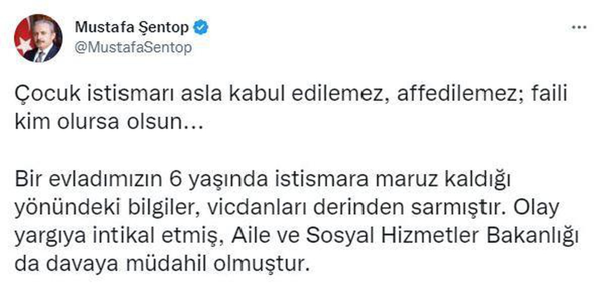 TBMM Başkanı Şentop: Çocuk istismarı asla kabul edilemez