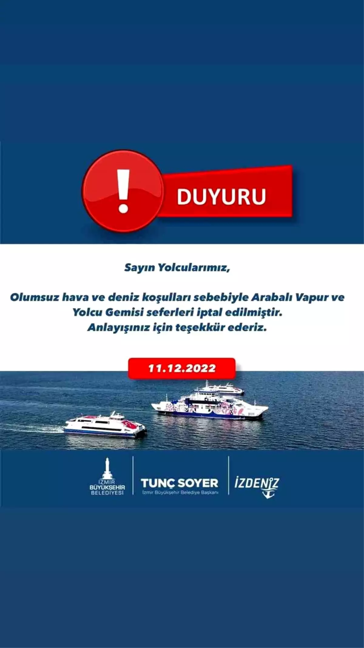 İzmir'de vapur seferlerine fırtına engeli