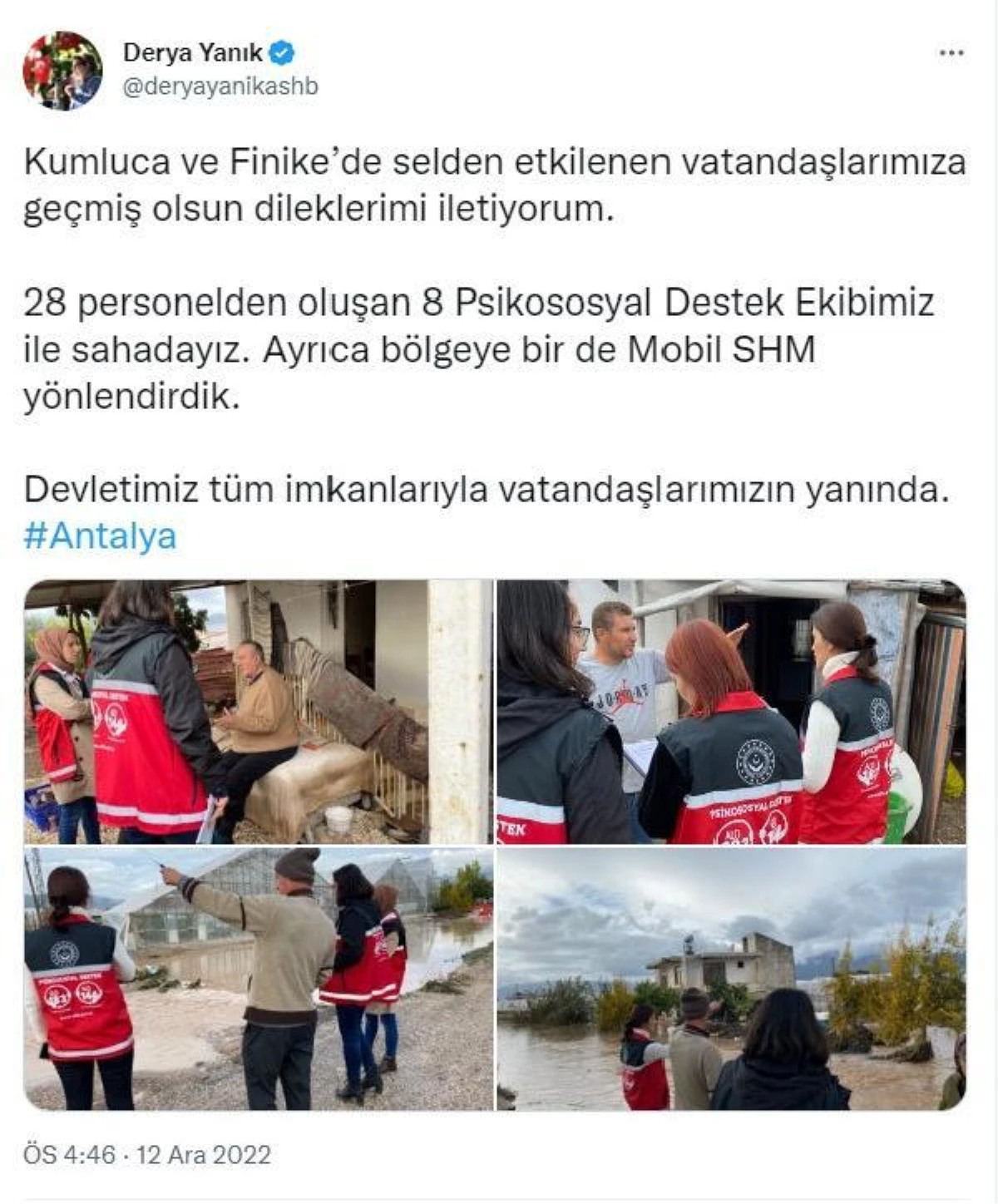 Antalya\'da selden etkilenen vatandaşlar için 8 Psikososyal Destek Ekibi sahada