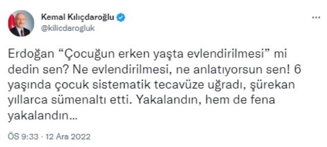 Kılıçdaroğlu'ndan Cumhurbaşkanı Erdoğan'ın 6 yaşındaki çocuğa istismarla ilgili sözlerine jet tepki: Yakalandın, hem de fena yakalandın Kılıçdaroğlu'ndan Cumhurbaşkanı Erdoğan'ın 6 yaşındaki çocuğa istismarla ilgili sözlerine jet tepki: Yakalandın, hem de fena yakalandın
