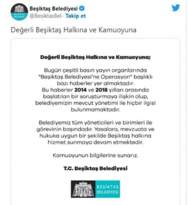 Beşiktaş Belediyesi'nden 'rüşvet operasyonu' açıklaması: Yanlış bir bilgi var