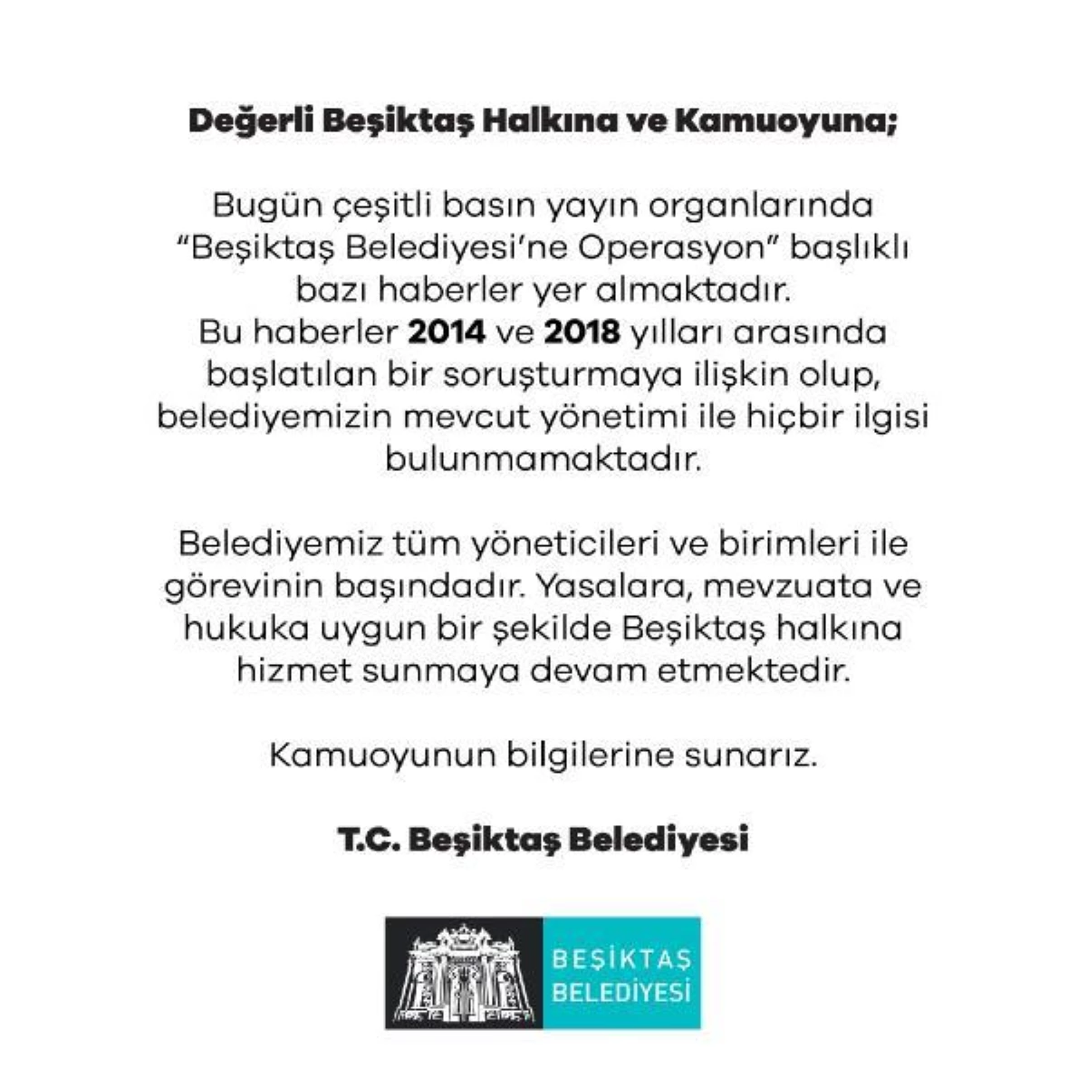 Beşiktaş Belediyesi\'nden \'rüşvet\' operasyonuna ilişkin açıklama