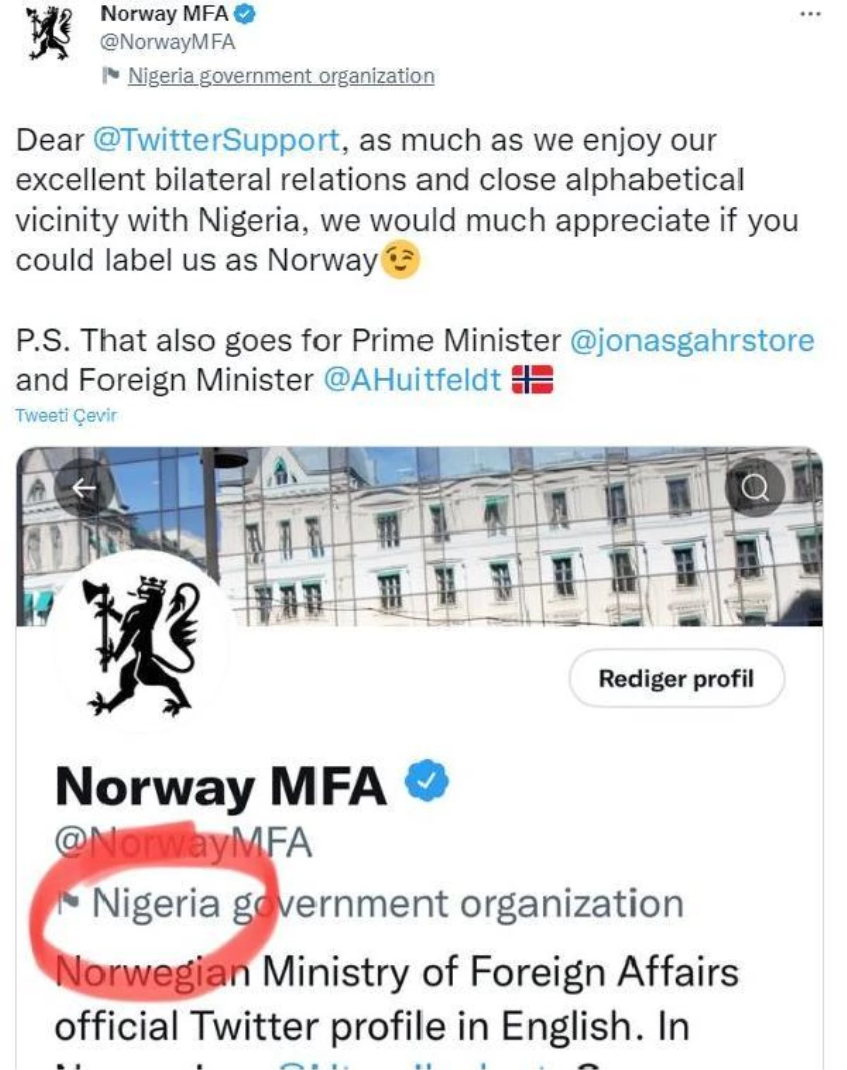 Norveç, Twitter\'dan hatalı \'Nijerya\' etiketlerinin kaldırılmasını talep etti