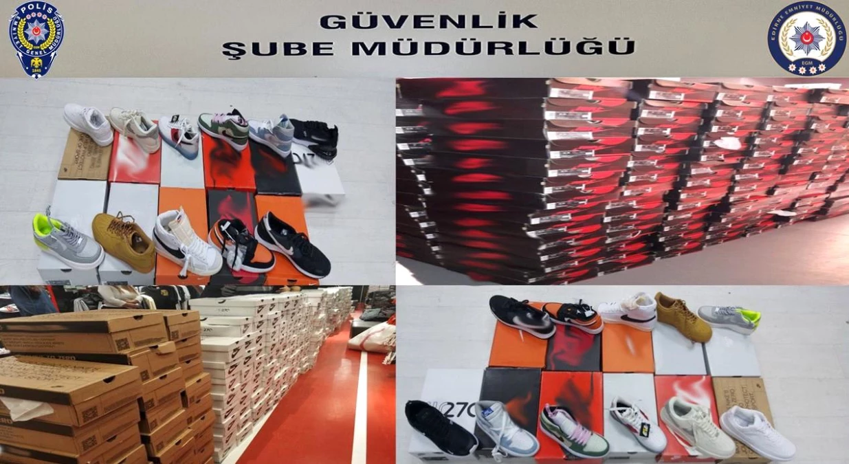 Edirne\'de bir iş yerinde çok sayıda taklit ayakkabı ele geçirildi