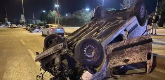 Ağaca çarpıp takla atan aracın sürücüsü olay yerinden kaçtı