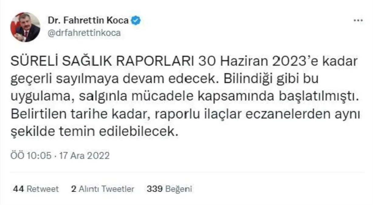 Süreli sağlık raporları, 30 Haziran 2023\'e kadar geçerli olacak