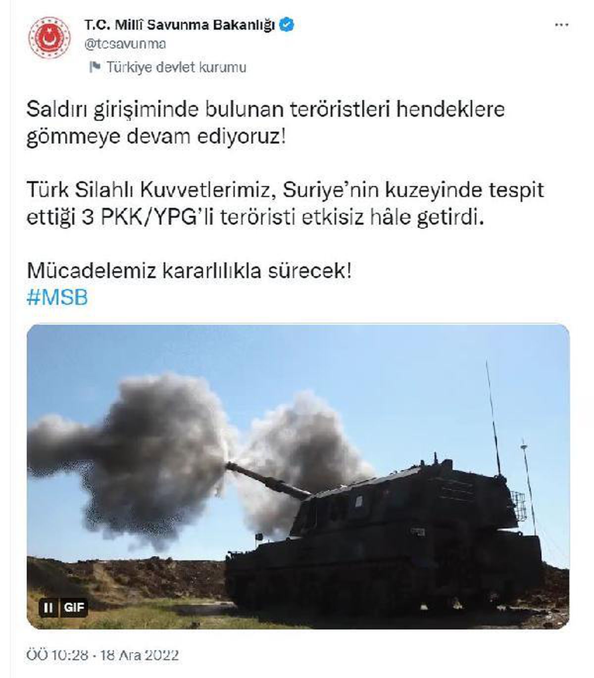 MSB: 3 terörist etkisiz hale getirildi