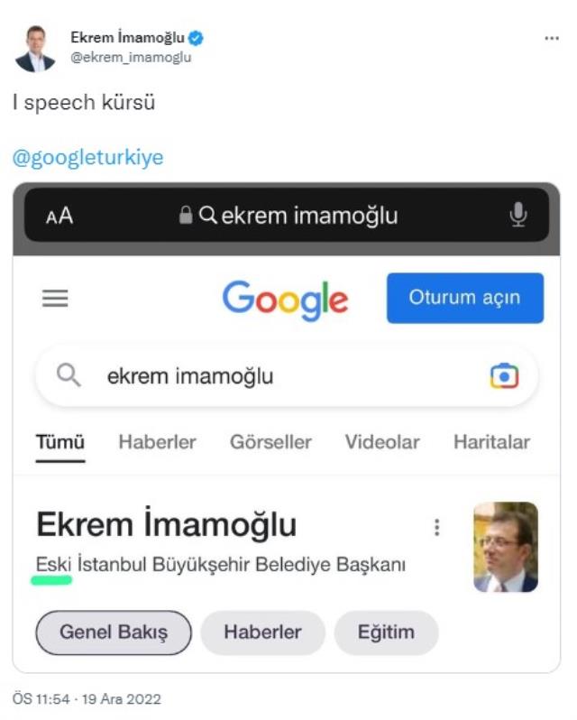 Google, İmamoğlu'nu 'Eski İBB Başkanı' olarak tanımladı! İmamoğlu, Erdoğan'a gönderme yaparak yanıt verdi