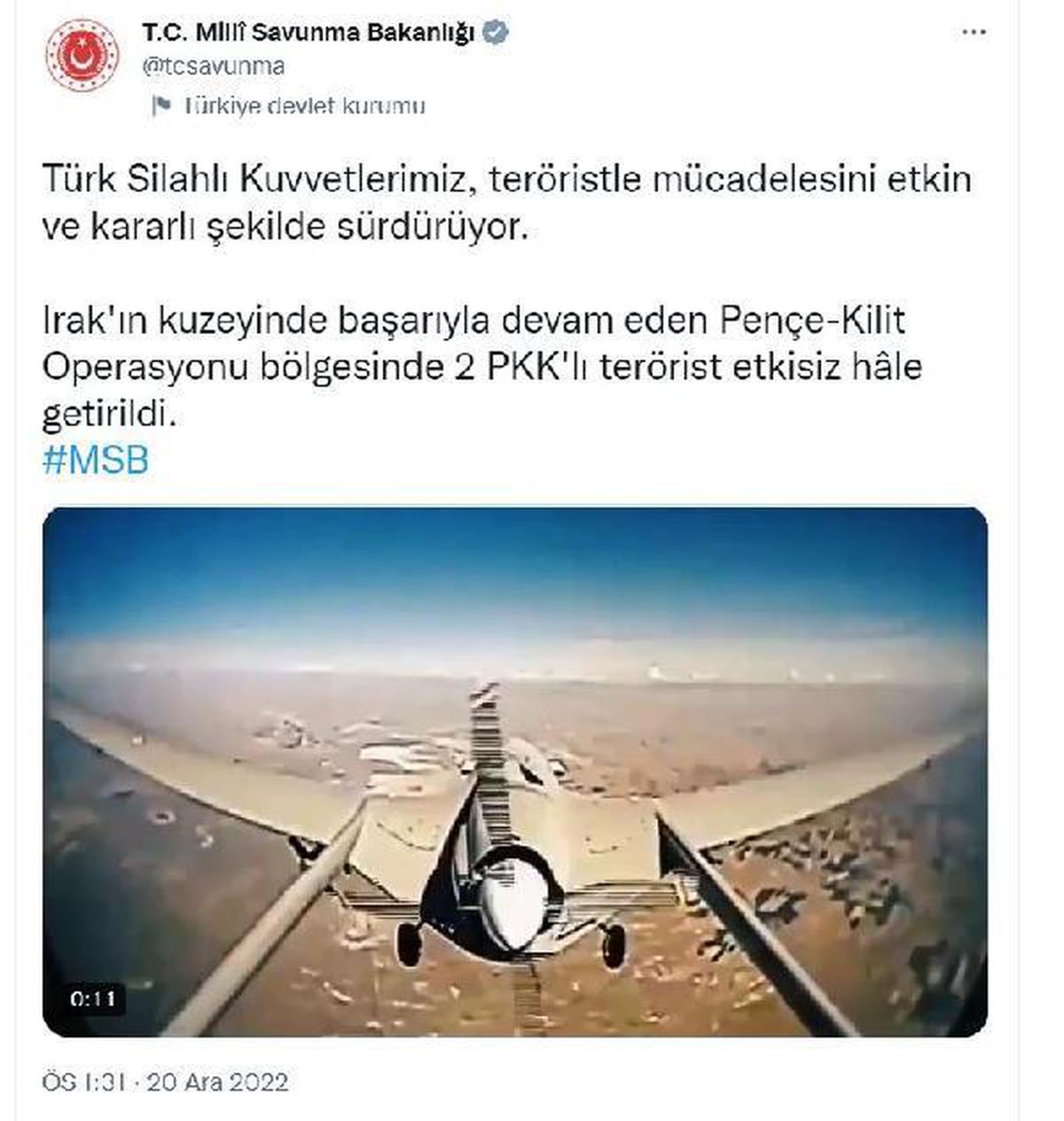 MSB: 2 terörist etkisiz hale getirildi