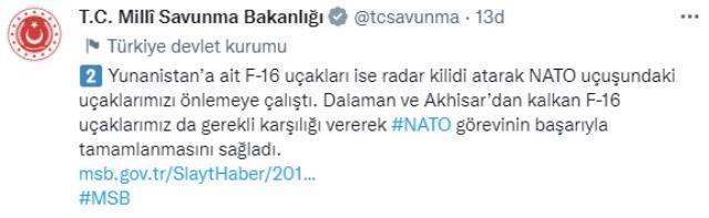 Son Dakika! Ege'de Yunanistan'a ait F-16'lar uçaklarımıza radar kilidi atarak taciz etti, TSK gerekli karşılığı verdi