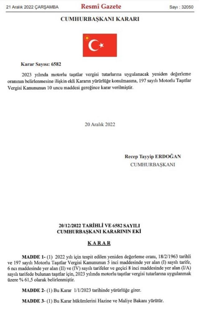 Son dakika: Cumhurbaşkanı Erdoğan indirim yetkisini kullandı: MTV zammı 2023 yılında yüzde 61.5 olarak uygulanacak