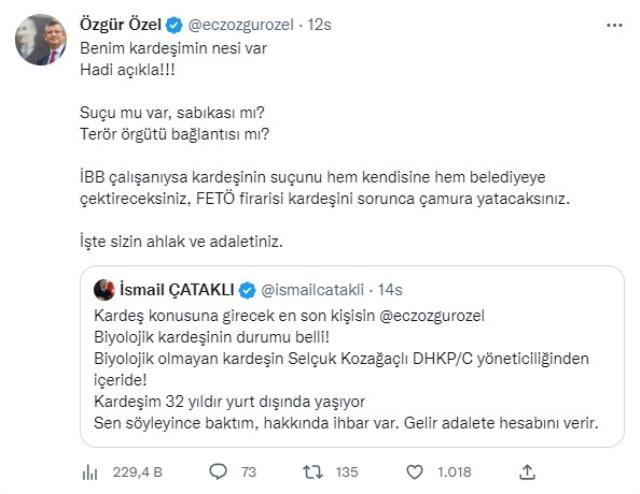 Özgür Özel ile Çataklı arasında 'kardeş' polemiği