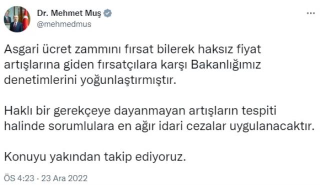 Son Dakika: Ticaret Bakanlığı, asgari ücret zammı sonrası haksız fiyat artışı yapan işletmelere karşı denetim başlattı Son Dakika: Ticaret Bakanlığı, asgari ücret zammı sonrası haksız fiyat artışı yapan işletmelere karşı denetim başlattı