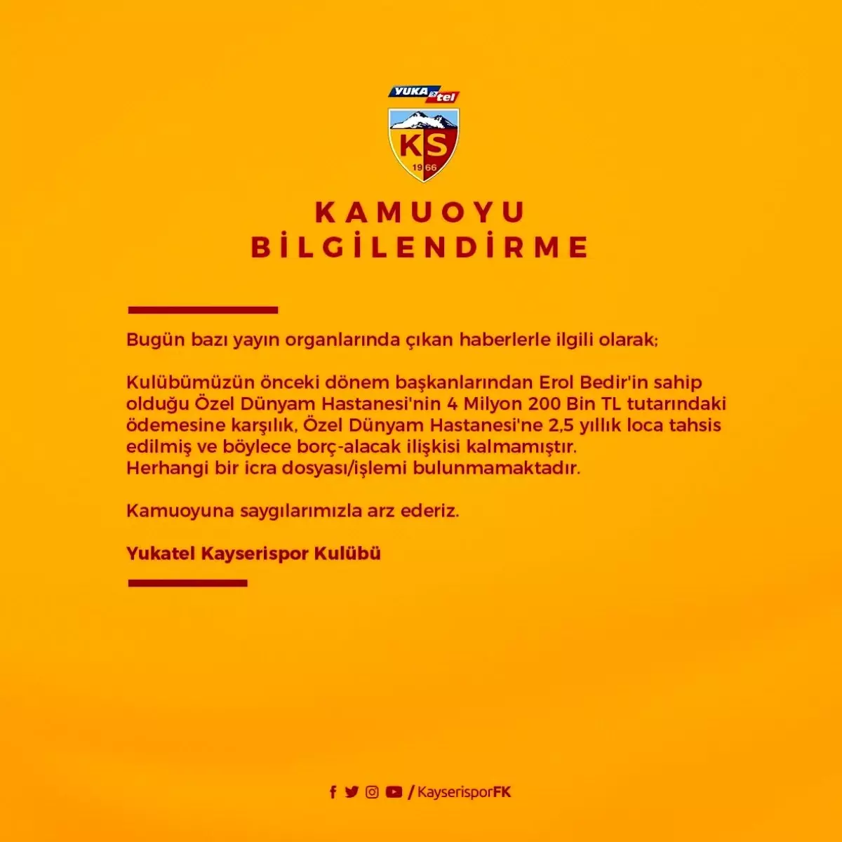 Kayserispor, eski başkana loca sattı