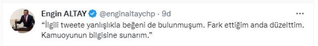 'Akşener, Kılıçdaroğlu'na aday olma diyecek' tweetini beğenen CHP'li Altay'dan jet açıklama