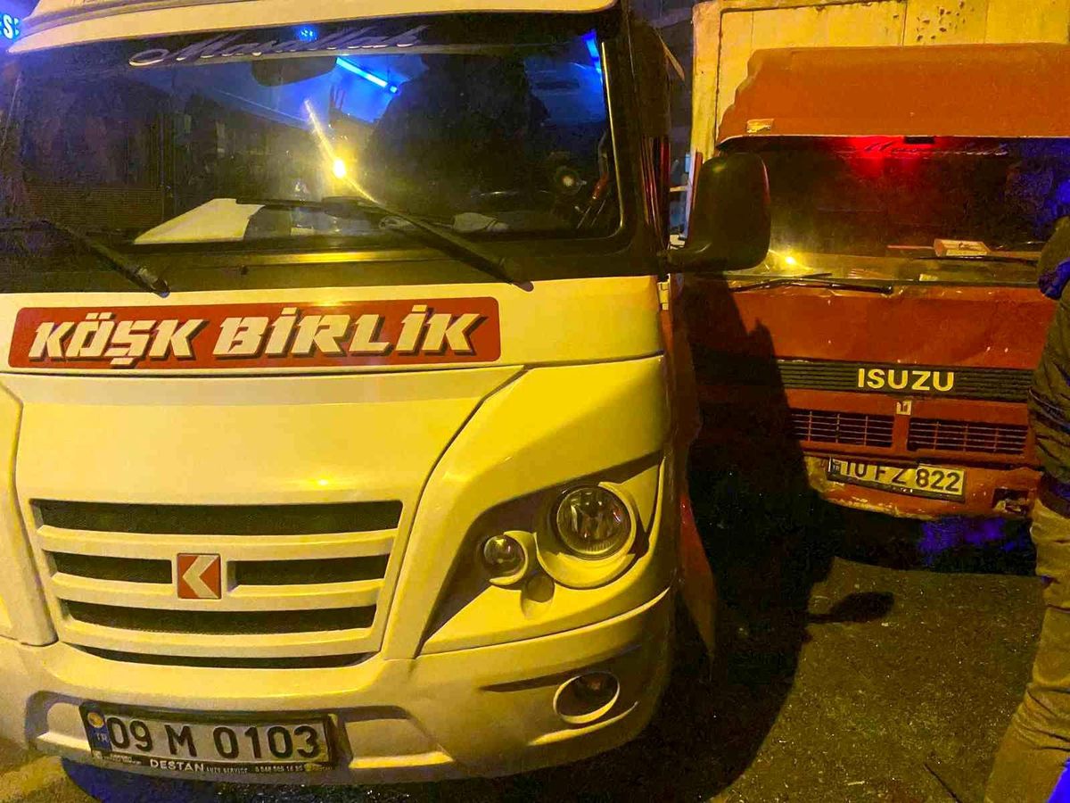 Kamyon ile çarpışan minibüste sıkışan şoför, itfaiye tarafından kurtarıldı