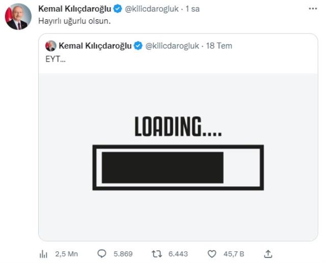Kemal Kılıçdaroğlu'ndan 'Eyt' Açıklaması: 'Hayırlı Uğurlu Olsun' Kemal Kılıçdaroğlu'ndan 'Eyt' Açıklaması: 'Hayırlı Uğurlu Olsun'