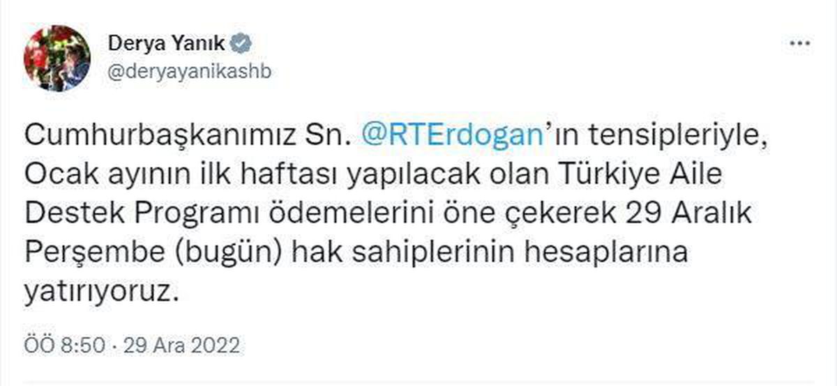 Türkiye Aile Destek Programı ödemeleri bugün hesaplara yatırılacak