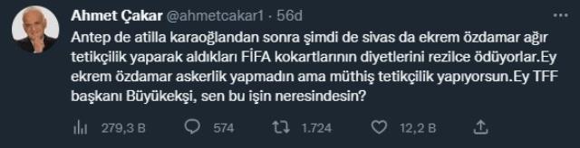 Sivas-G.Saray maçına damga vuran Özdamar için Ahmet Çakar'dan olay paylaşım: Askerlik yapmadın