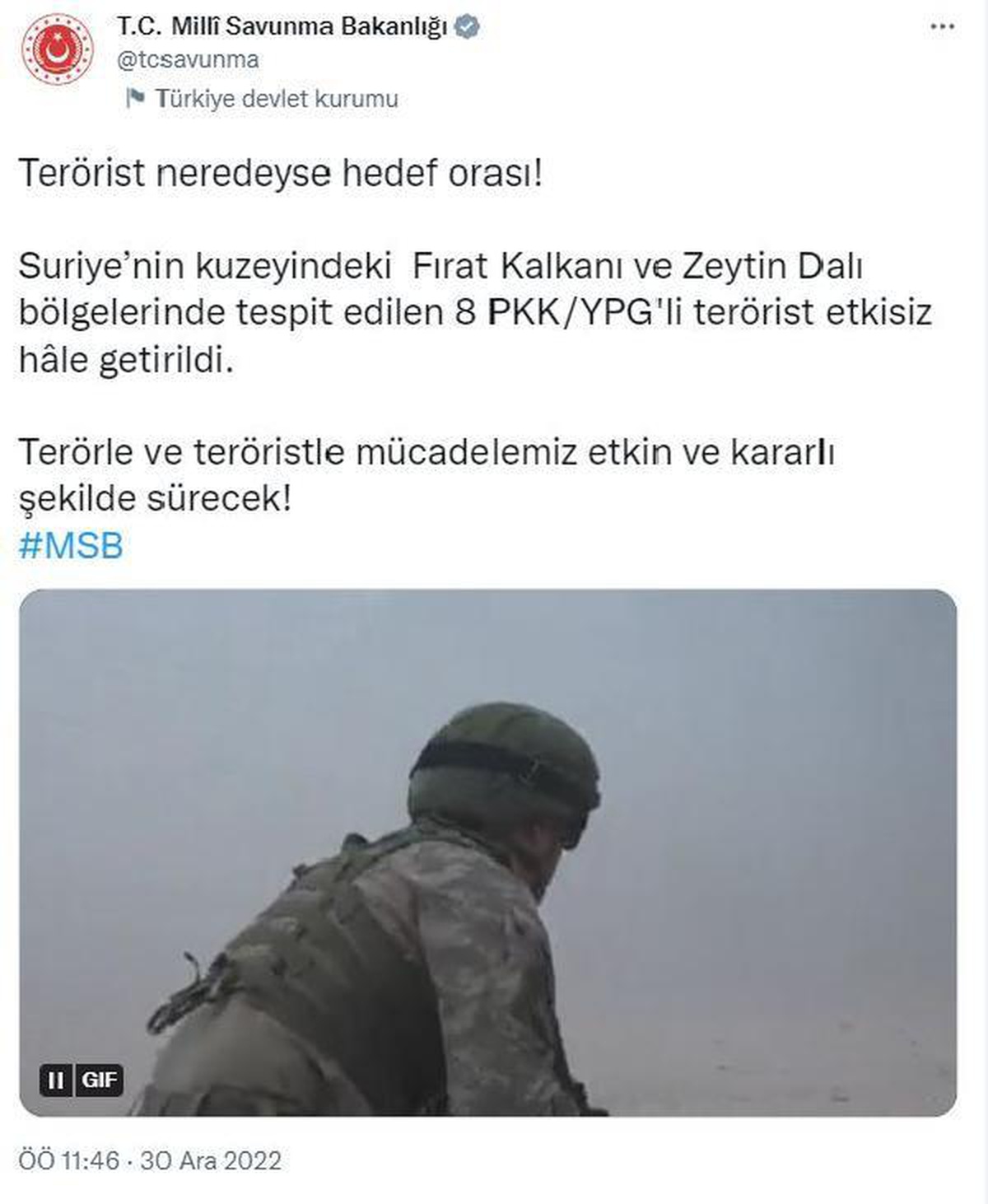 Suriye\'nin kuzeyinde 8 PKK/YPG\'li terörist etkisiz hale getirildi