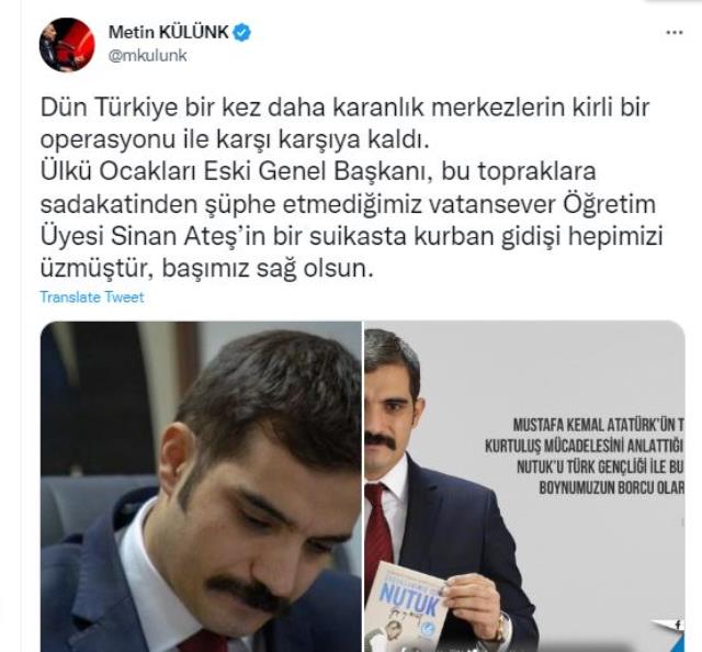 AK Partili Külünk'ten suikaste uğrayan Sinan Ateş'le ilgili paylaşım: Karanlık merkezlerin kirli operasyonu