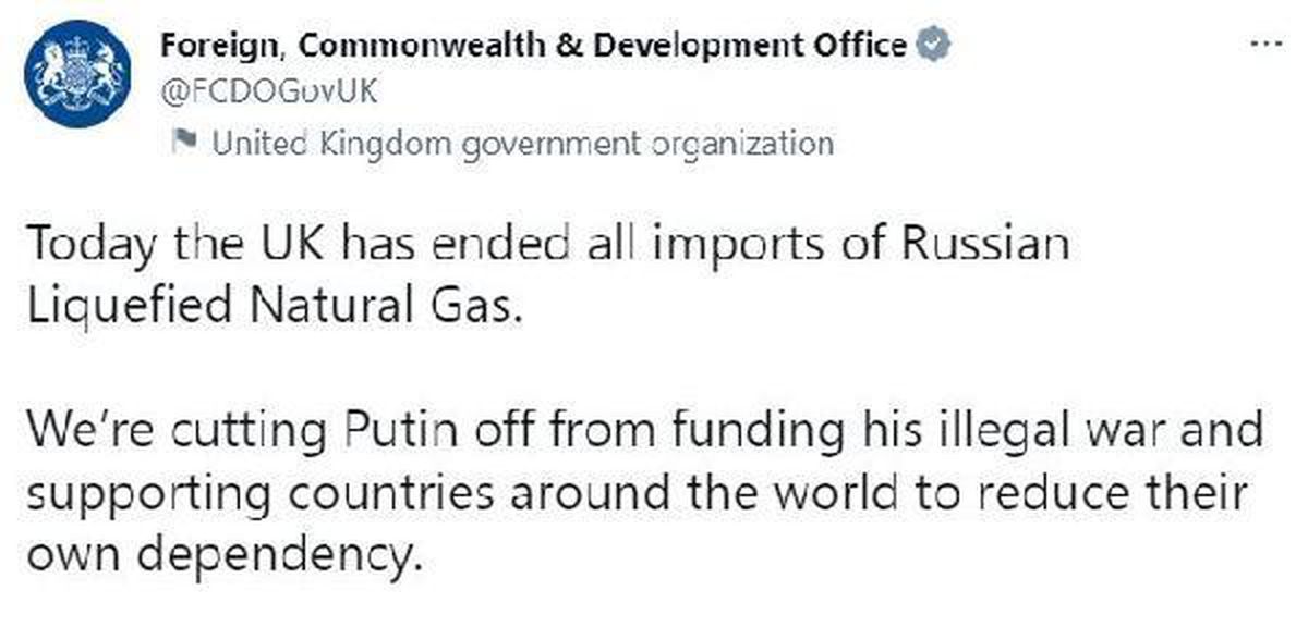 İngiltere, Rusya\'dan sıvılaştırılmış doğal gaz ithalatını durdurdu