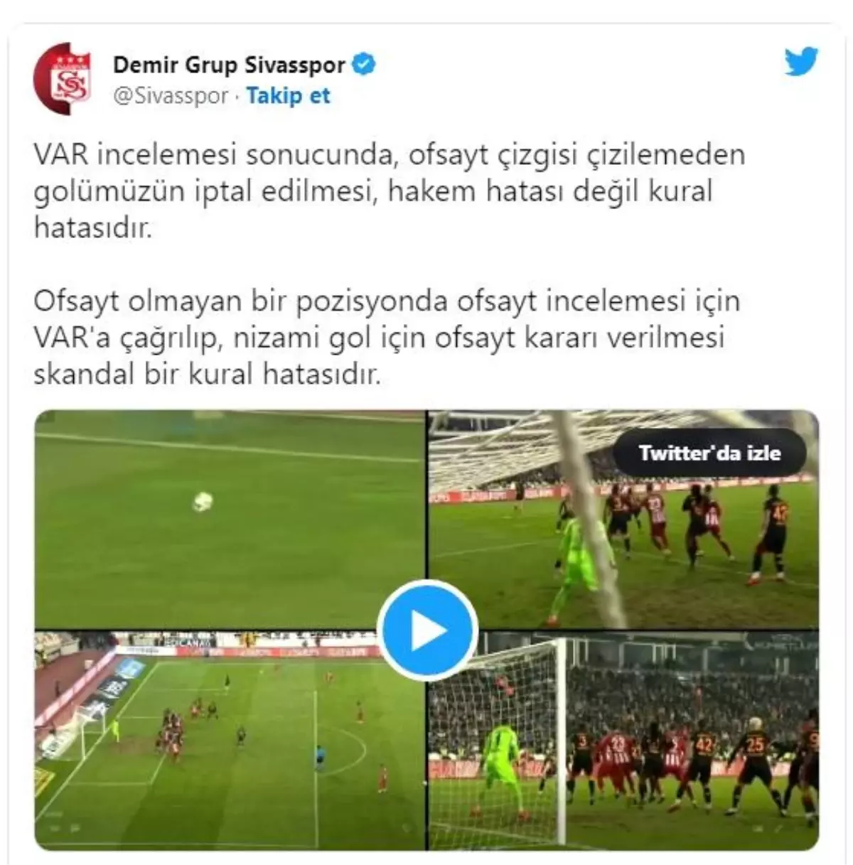 Sivasspor: "Hakem değil, kural hatasıdır"