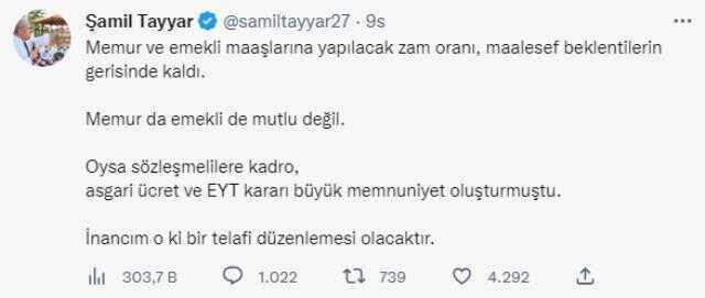 AK Partili Şamil Tayyar: Memur ve emekli maaşlarına yapılan zam oranı beklentilerin gerisinde kaldı