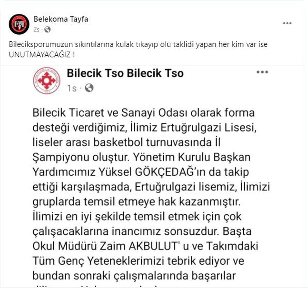 Bilecikspor taraftarından TSO\'ya tepki