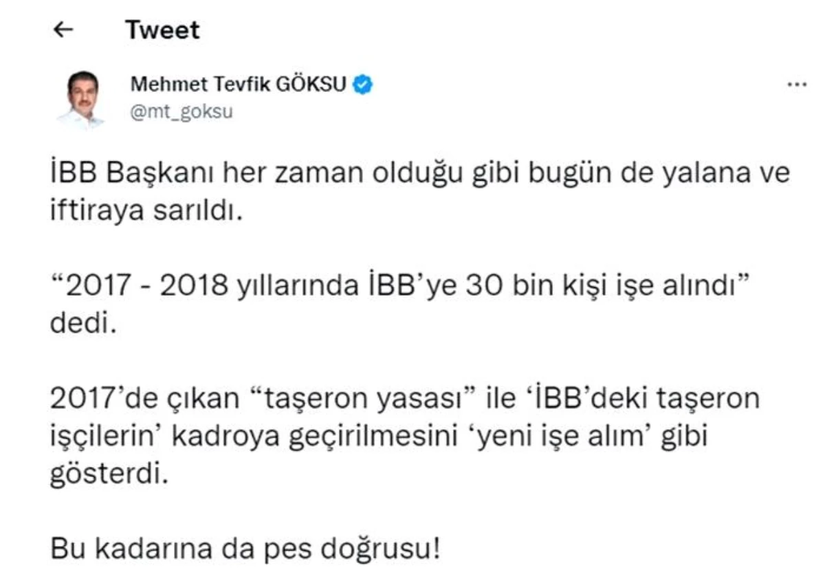 İBB AK Parti Grup Başkanvekili Mehmet Tevfik Göksu, İmamoğlu\'nu yalanladı