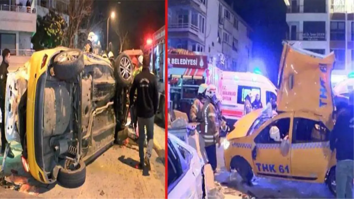 Aydınlanma direğine çarpan taksi takla attı! Yaralılar var