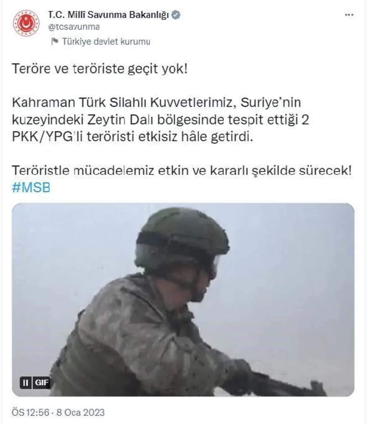 Zeytin Dalı bölgesinde 2 PKK/YPG\'li terörist etkisiz hale getirildi