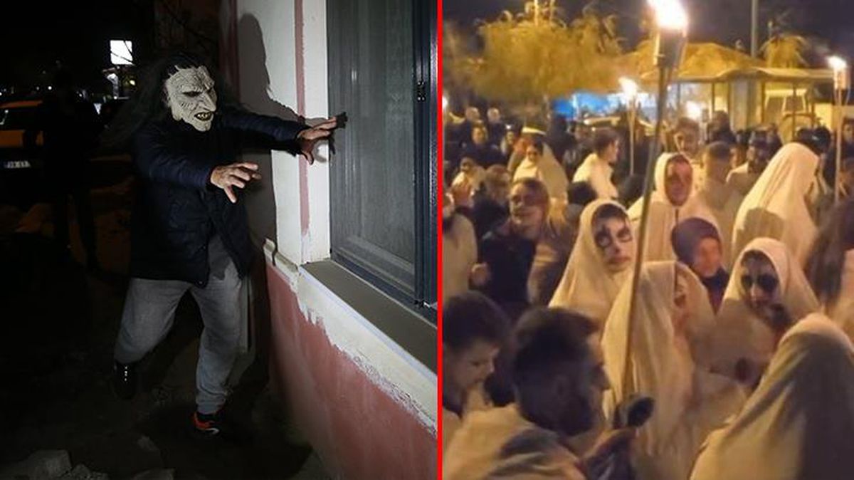 Görüntüler ABD'den değil, Türkiye'den! Korkunç kıyafetlerle insanları korkutarak bin yılık geleneği yaşatıyorlar