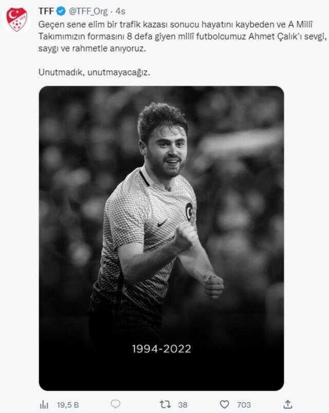 Birçok kulüp anma mesajı yayınladı, Ahmet Çalık Ölüm yıl dönümünde unutulmadı Birçok kulüp anma mesajı yayınladı, Ahmet Çalık Ölüm yıl dönümünde unutulmadı