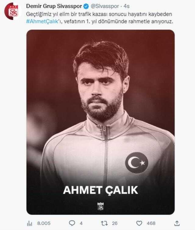 Birçok kulüp anma mesajı yayınladı, Ahmet Çalık Ölüm yıl dönümünde unutulmadı Birçok kulüp anma mesajı yayınladı, Ahmet Çalık Ölüm yıl dönümünde unutulmadı